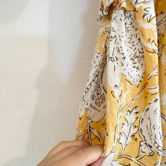 Floral 100% Cotton V-Neck Short Sleeve Ruffle Trim Flowy Mini Dress Boho Small - Picture 4 of 9